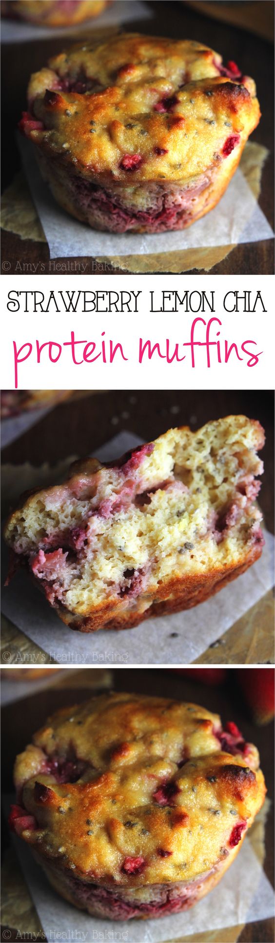 Strawberry Lemon Chia Protein Muffin. Protein packed. Mindful Eating. Pin Me!